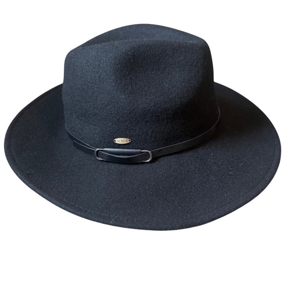 Scala Accessories - Scala Black Wool Felt Pinch Front Wide Brim Fedora Hat Packable LF293 NEW
